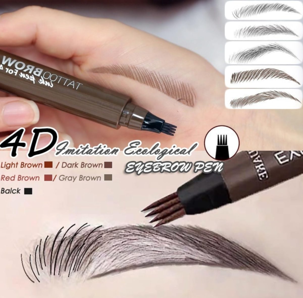 ⁦ALMEKAQUZ 4Pcs Waterproof Eyebrow Pencil - Long Lasting 4 Heads, Contouring, Smudge-proof for Women to Shape and Fill Eyebrows⁩ - الصورة ⁦4⁩