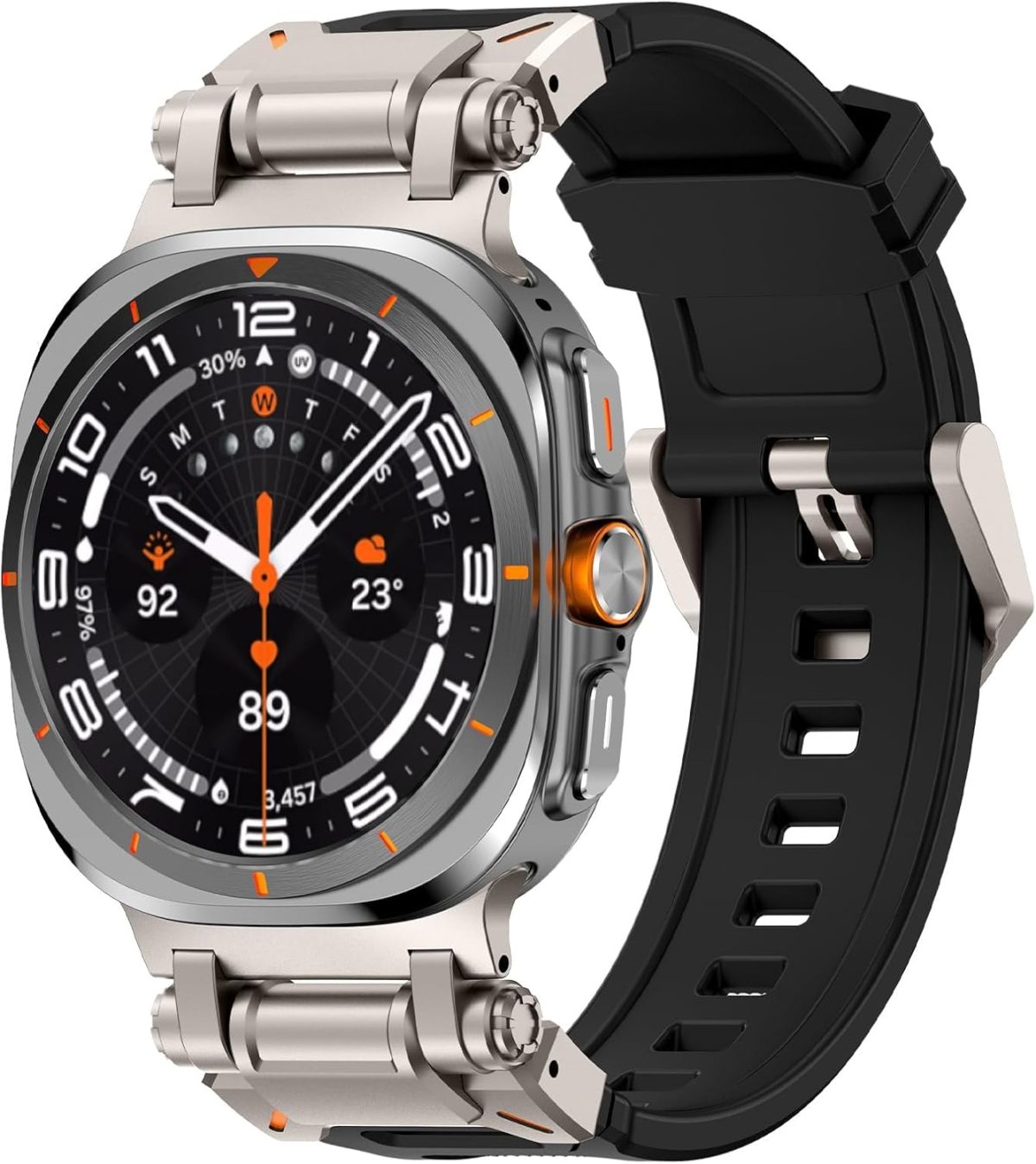 ⁦Compatible Galaxy Watch Ultra Bands 47mm for Men, Sport Band with Durable Armor Design, Silicone Rubber Strap with Stainless Steel Metal Connector, Military Rugged Galaxy Watch 7 Ultra Bands⁩ - الصورة ⁦9⁩