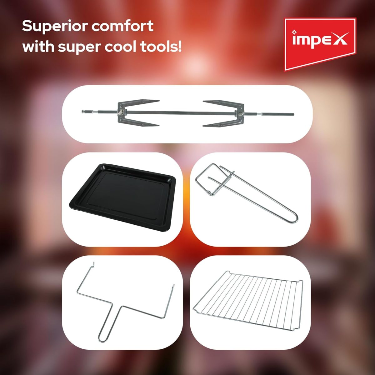 ⁦Impex - 45 Liter Electric Oven, Rotisserie Function | Baking, Toasting & Grilling | 1800W - OV 2902 | امبكس - فرن كهربائي 45 لتر ، وظيفة المشواة | الخبز والتحميص والشوي | 1800 واط⁩ - الصورة ⁦5⁩