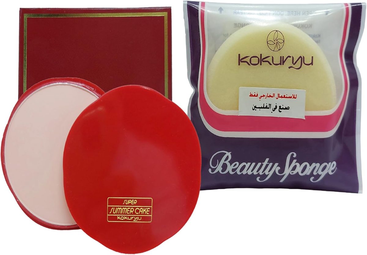 Kokuryu Super Summer Cake Face Powder with Beauty Sponge, 50g, Long-Lasting Smooth Coverage, for All Day Wear, Moisturizing Formula, Shade - Cherry Pink