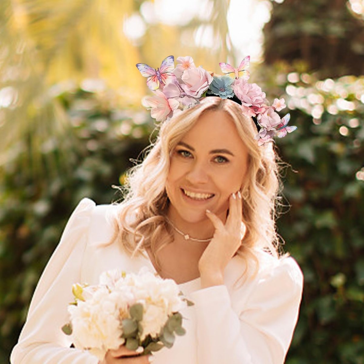 ⁦Boho Flower Headband for Women, Vintage Floral Hair Accessories, Wedding and Party Photo Props, Soft Fabric Elastic Headband, Elegant Retro Style Hairband for Girls and Ladies⁩ - الصورة ⁦6⁩