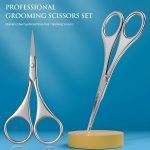 ⁦AXIYIBZI 2Pcs Facial Hair Small Grooming Scissors For Men Women - Eyebrow, Nose Hair, Mustache, Beard, Eyelashes, Ear Trimming Kit - Curved and Rounded Safety Tip Clippers For Hair Cutting - Silver⁩ - الصورة ⁦5⁩