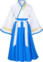 ⁦Asian Traditional Dress Kimono Robe for Kids Girls Costume Silk Folding Fans hairstick Cosplay⁩ - الصورة ⁦7⁩