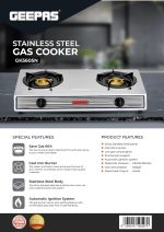 ⁦Geepas 2-Burner Gas Stove with Auto Ignition Stainless Steel Body | Model No GK5605 with 2 Years Warranty⁩ - الصورة ⁦3⁩