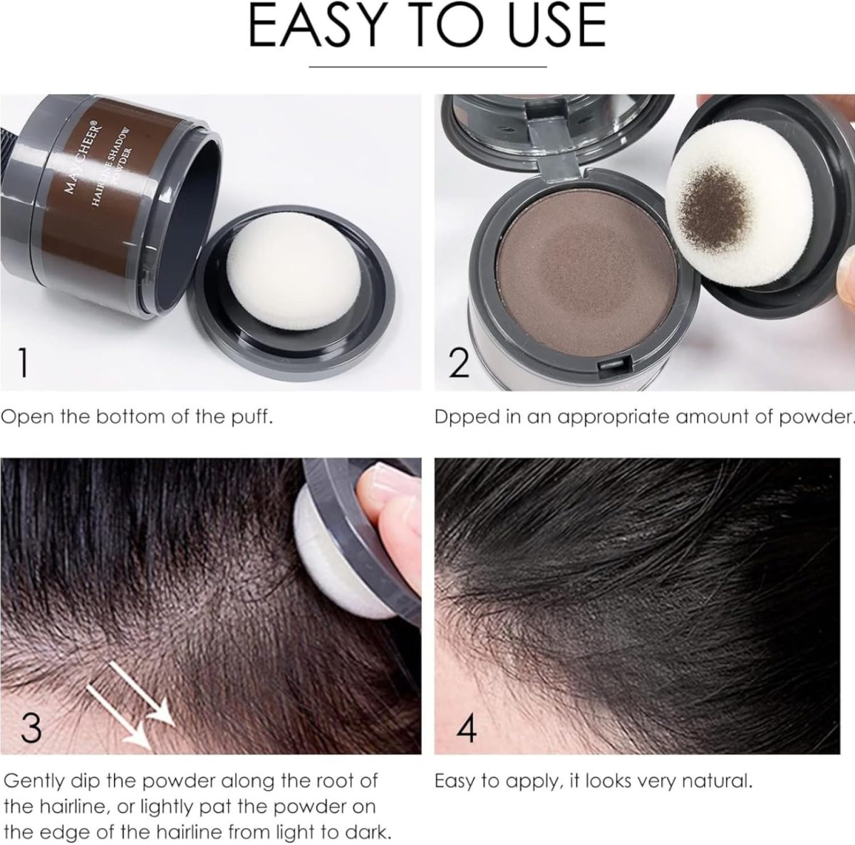 ⁦Hairline Powder Black, Hair Line Repair Powder, Hair Root Dye Touch-Up, Instantly Hair Color Shadow Cover Grey Hair, Thin Hair Powder for Women and Men, Bald Spots, Beard, Hair Root Powder Black⁩ - الصورة ⁦6⁩