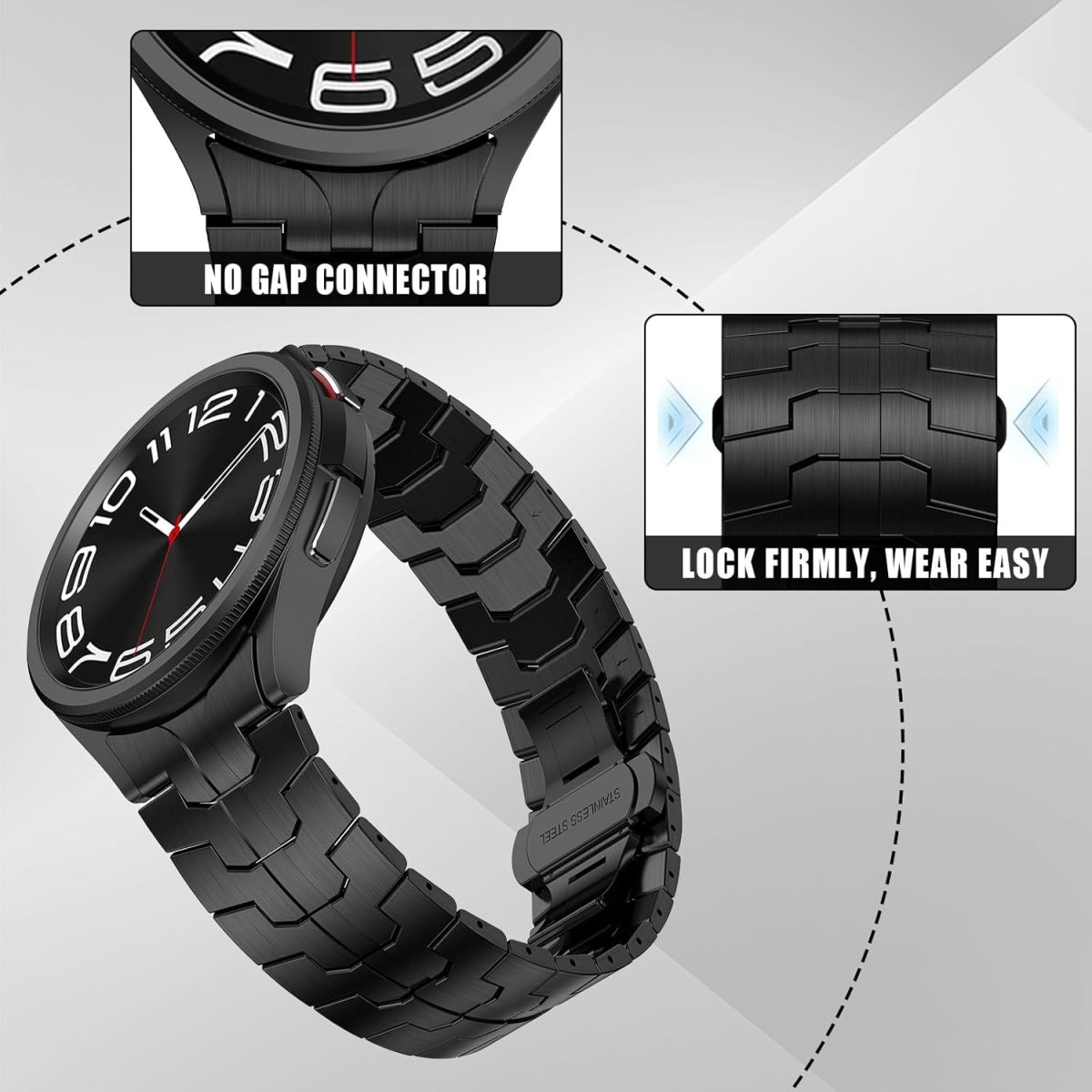 ⁦XMUXI Compatible with Samsung Galaxy Watch 6 Classic Band 43mm 47mm, No Gaps Galaxy Watch 5 Pro 45mm Galaxy Watch 7/6/5/4 40mm 44mm Samsung Watch 4 Classic Stainless Steel Metal Band⁩ - الصورة ⁦5⁩