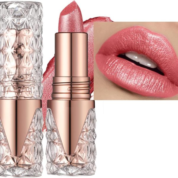 احمر شفاه بيرل لامع بلون زهري عالي التاثير، احمر شفاه مرطب ناعم وخفيف الوزن، احمر شفاه لامع ماسي مقاوم للماء ويدوم طويلا للنساء