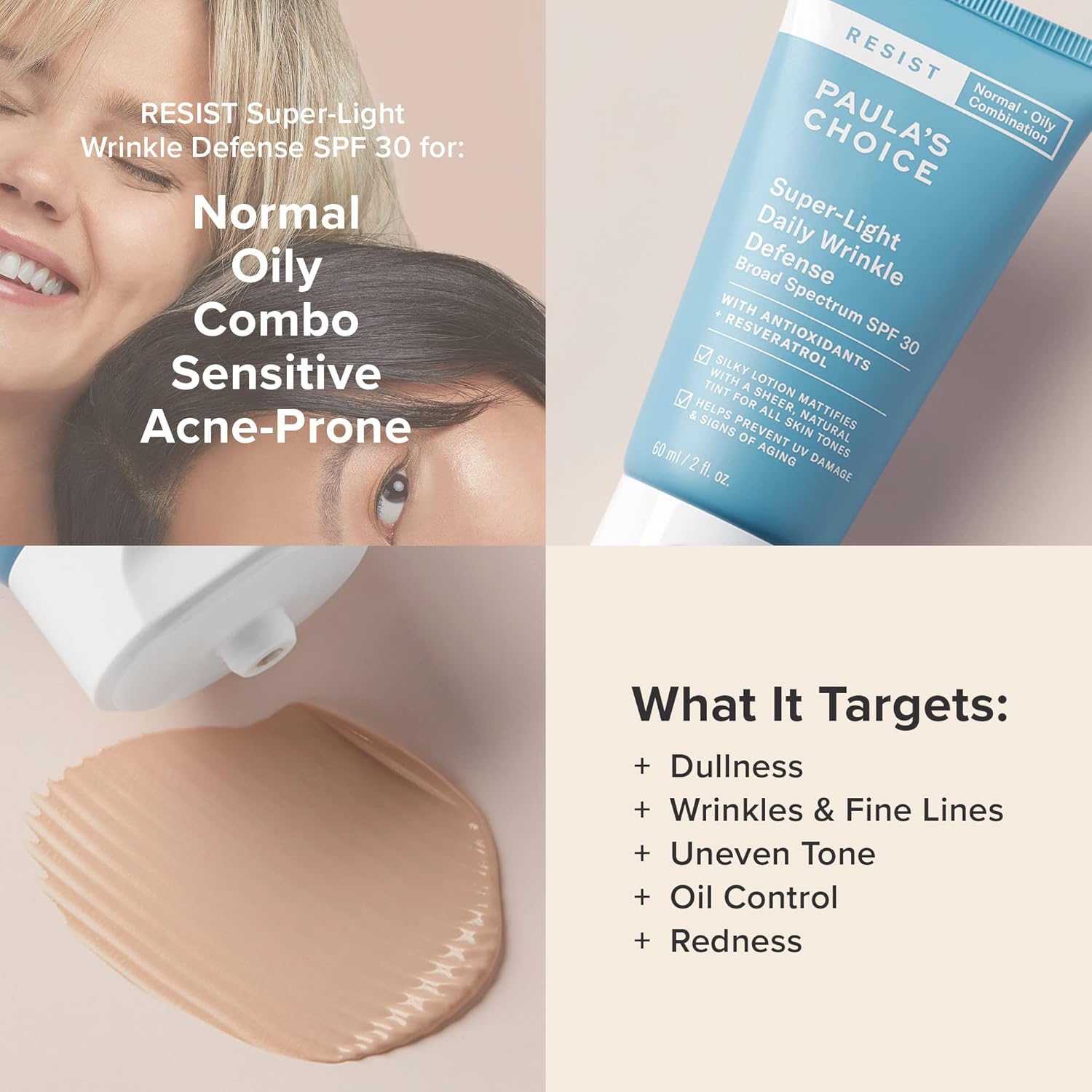 71CtU1EIqpL._AC_SL1500_.jpg مرطب باولا تشويس مقاوم للتجاعيد اليومي فائق الخفة SPF 30 مرطب غير لامع مع مضادات الأكسدة وريسفيراترول - 2 أونصة، 60 ملليلتر - الصورة 4