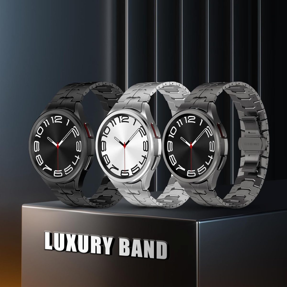 ⁦XMUXI Compatible with Samsung Galaxy Watch 6 Classic Band 43mm 47mm, No Gaps Galaxy Watch 5 Pro 45mm Galaxy Watch 7/6/5/4 40mm 44mm Samsung Watch 4 Classic Stainless Steel Metal Band⁩ - الصورة ⁦6⁩