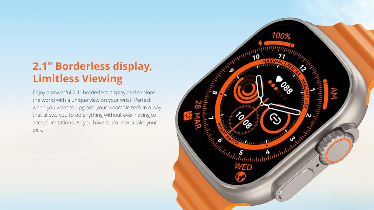 ⁦RIVERSONG Motive 5T Calling Smart Watch, 2.1 Inch Touch Display, Multisports Modes, 24h Health Management, AI Voice Assistant, Waterproof Watch for Android-iPhone iOS, Titanium + Orange Strap⁩ - الصورة ⁦2⁩