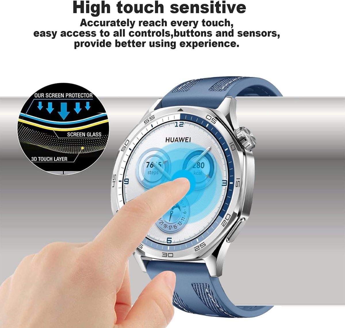 ⁦Azonee 2 Pack Case with Tempered Glass Screen Protector, Ultra Thin Scratch - Resistant Protective Case, for Huawei Watch GT 5 46 mm All-Round Protective Case (Clear+Black)⁩ - الصورة ⁦4⁩