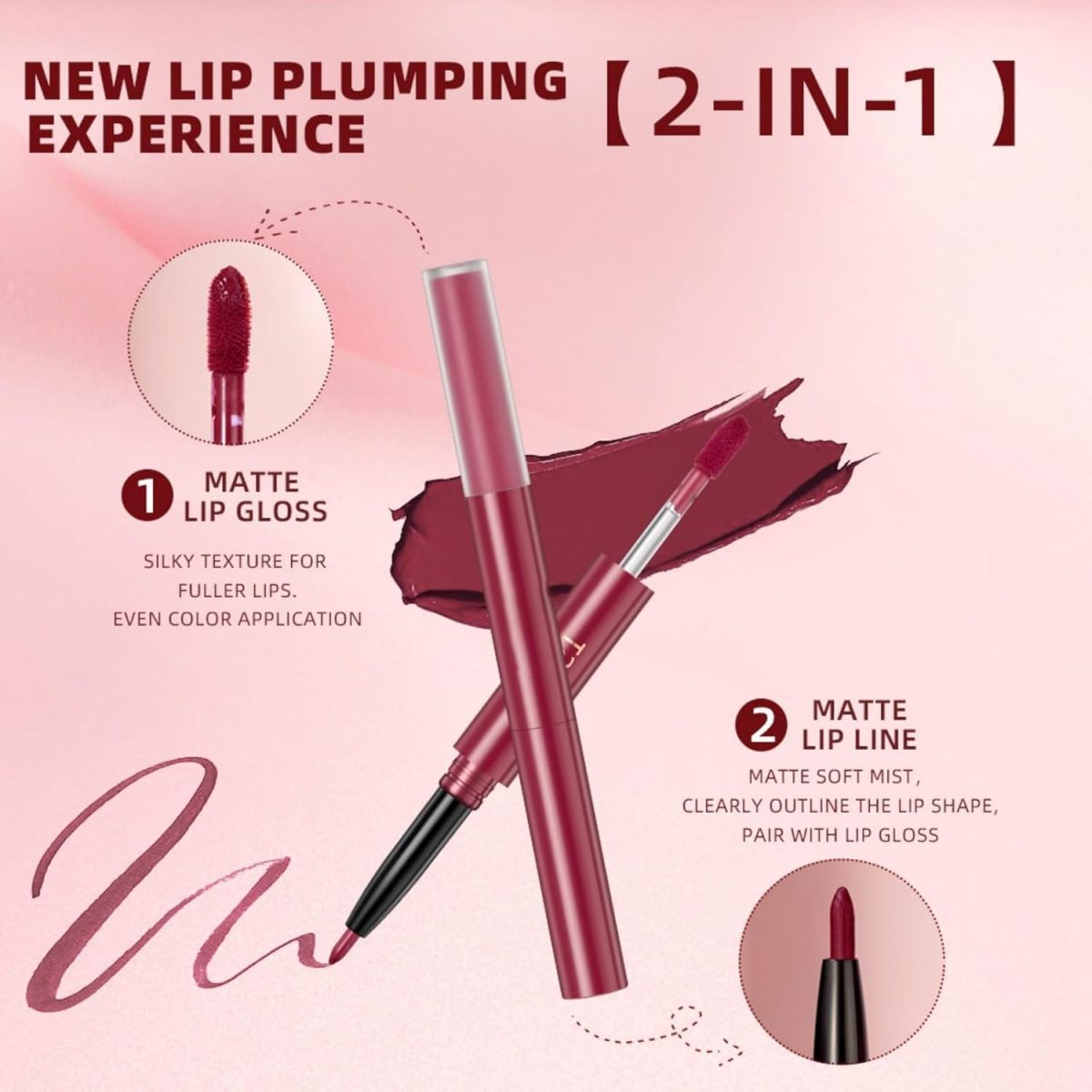 ⁦NALACAL 3PCS Matte Liquid Lipstick and Lip Liner Kit 2-IN-1 Pigmented Lip Gloss and Lip Liner Set Long-Lasting and Waterproof One Step Lips Makeup Kits⁩ - الصورة ⁦5⁩