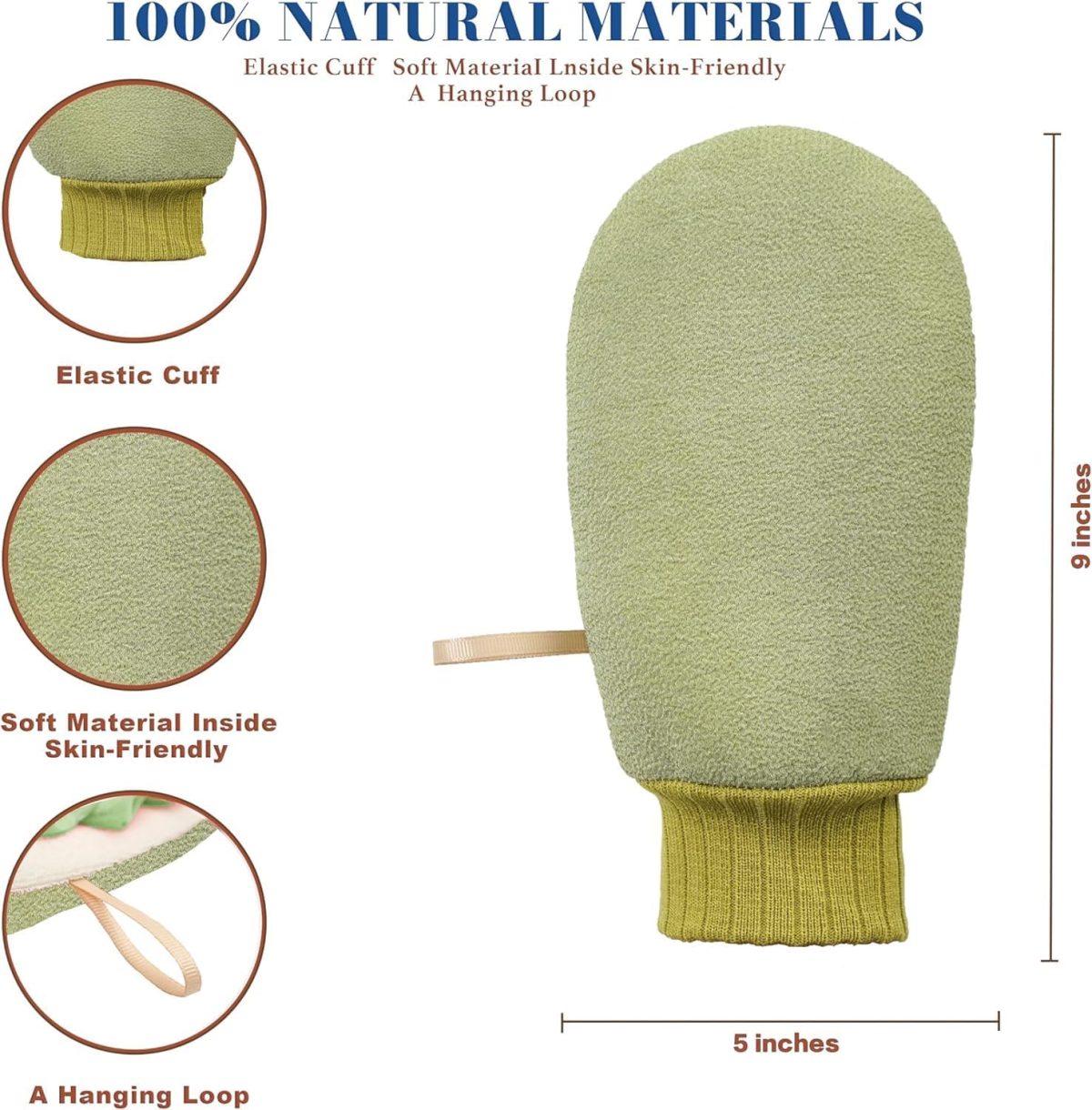 ⁦YelaJoy Deep Exfoliating Glove for Shower, Double-Sided Exfoliating Mitt,Massage Body Scrub Gloves for Home Spa, Eco Friendly loofah Sponge, Dead Skin Remover & Body Scrubber Exfoliator (Green)⁩ - الصورة ⁦3⁩