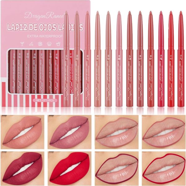 مجموعة اقلام تحديد شفاه واحمر شفاه مات من 12 لون، مجموعة مكياج مخملية نود من ون ستيب، ملمع شفاه مقاوم للماء ويدوم طويلا للنساء، للحصول على مظهر شفاه غير لامع مثالي