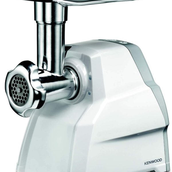 Kenwood Meat Grinder, 2100W, Meat Mincer, 3 Stainless Steel Mincer Screens, Kibbeh Maker, Sausage Maker, Biscuit Attachment, Reverse Function, MGP40.000WH, White