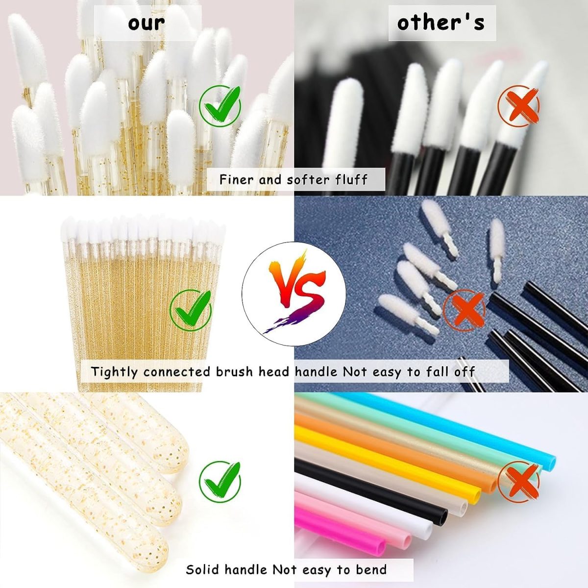 ⁦NALACAL Disposable Crystal Lip Brushes Stick, 100 Pcs Lip Gloss Brushes Lipstick Applicator, Makeup Beauty Brushes for Lipstick Lip Gloss Lip Mask Eyeshadow, Yellow⁩ - الصورة ⁦5⁩