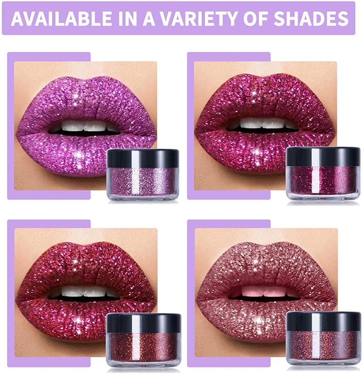⁦Glitter Lip Kit, Long Lasting Glitter Lip Powder with Primer and Brush, Shiny Cosmetics Set Glitters Lips Kit for Wife Mom Women Wedding Halloween Party Christmas Travel Family Gathering Holiday Event⁩ - الصورة ⁦3⁩
