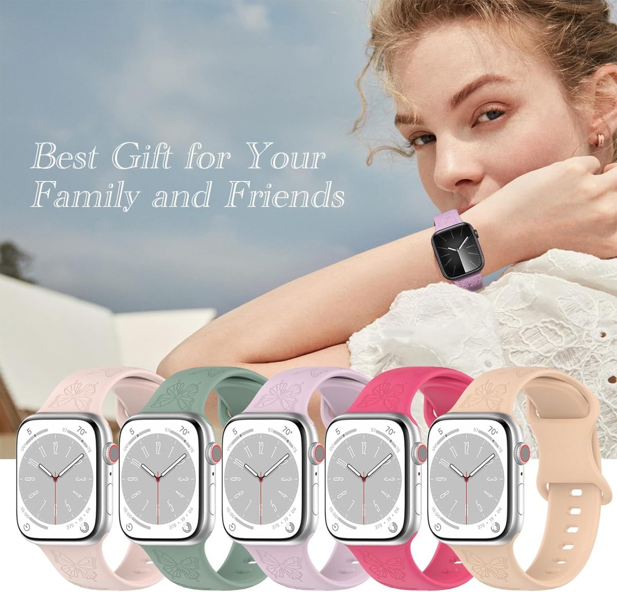 ⁦KEYSJEFF Silicone Straps for Apple Watch Strap Series 9 45mm 41mm 44mm 40mm 49mm for Iwatch Ultra Series 9/8/7/6/5/4/SE Pattern Engraved Band Women Men⁩ - الصورة ⁦3⁩