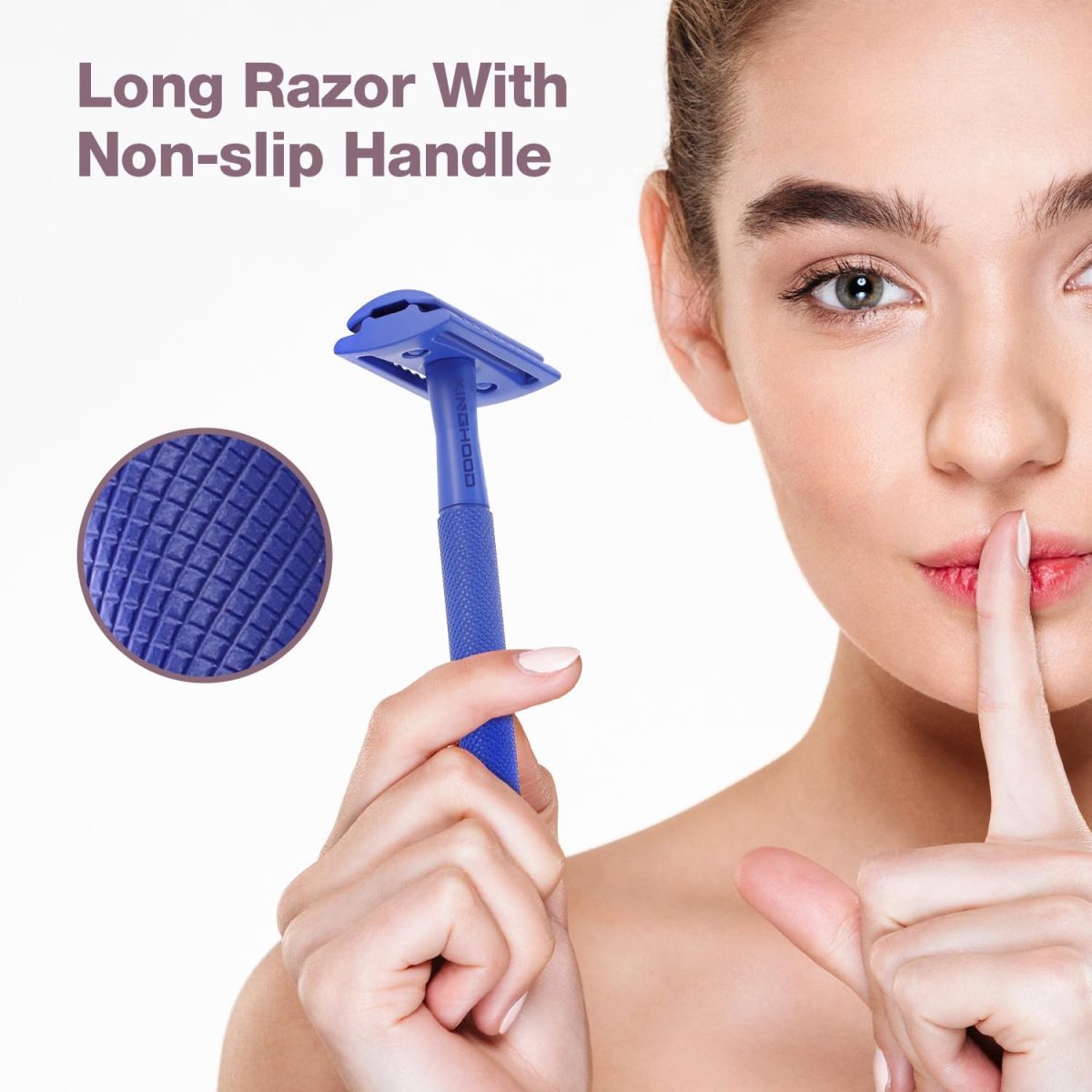 ⁦KINGHOOD Brass Single Blade Razor Safety Razor Metal Double Edge Razor One Blade Razor with 10 Blades Long Handle Weighted Eco-Friendly Reusable Razor⁩ - الصورة ⁦6⁩