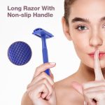 ⁦KINGHOOD Brass Single Blade Razor Safety Razor Metal Double Edge Razor One Blade Razor with 10 Blades Long Handle Weighted Eco-Friendly Reusable Razor⁩ - الصورة ⁦6⁩