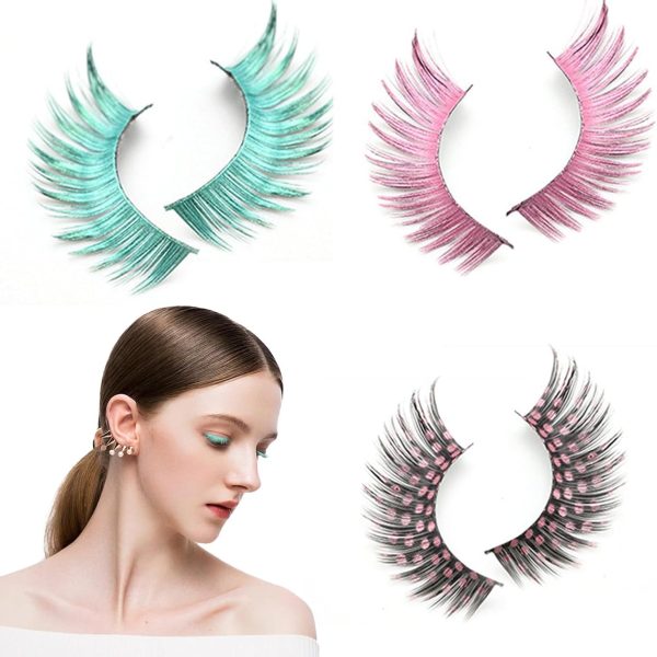 Colorful Eyelashes, 3 Pairs Purple & Green Dramatic Eyelashes for Party, Festival, Cosplay, Stage Makeup, Lightweight, Reusable, Natural Look, 11-16mm