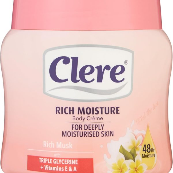 كريم للجسم من كلير لتنعيم وترطيب البشرة العادية والجافة، برائحة المسك وغني بالجلسرين وفيتامين E و A، 500 مل
