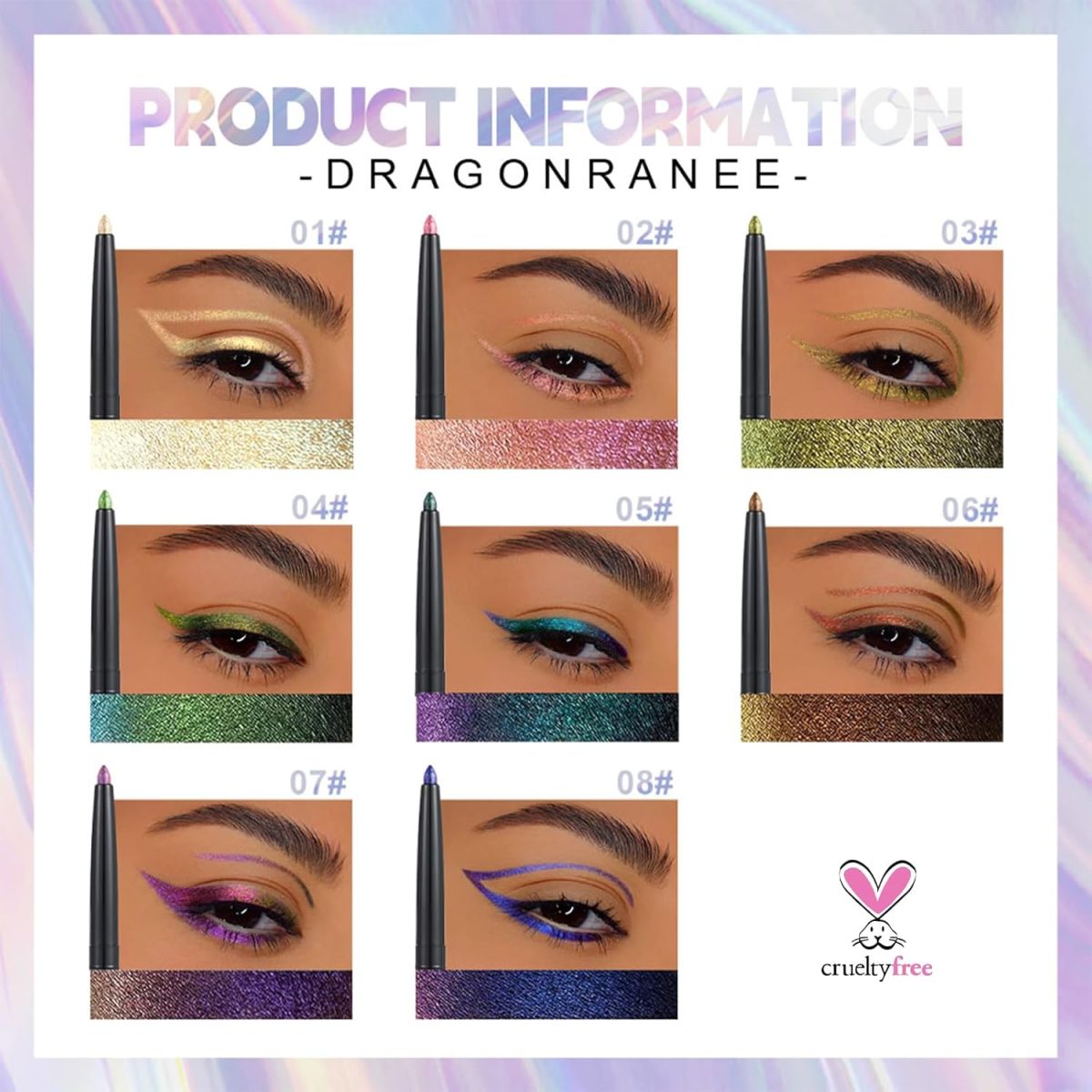 ⁦Multichrome Gel Eyeliner Pencil, Glitter Metallic Intense Color Shifting Colorful Eye Liner Eyeshadow Makeup, Long Lasting, Smudge proof, Waterproof, Pink Shifting Gel Liner⁩ - الصورة ⁦2⁩