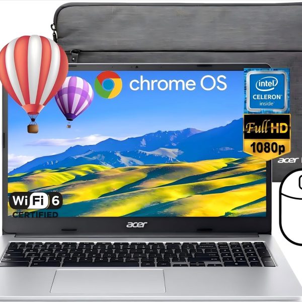 acer Chromebook 315 Laptop Computer for Student Business, 15.6" FHD IPS Display Chomebook Laptops, Intel Celeron N4500, 4 GB RAM|320 GB(64 GB eMMC+256 GB Card), WiFi6, Chrome OS+Designed Accessories