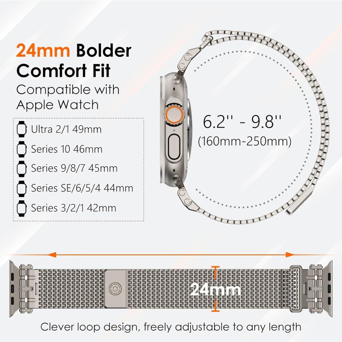 ⁦KASTWAVE Magnetic Milanese Loop Ban, Compatible with Apple Watch Band Ultra 2/Ultra 49mm 46mm 45mm 44mm Men Women, Adjustable Strap, for iWatch SE Series 10/9/8/7/6/5/4⁩ - الصورة ⁦7⁩
