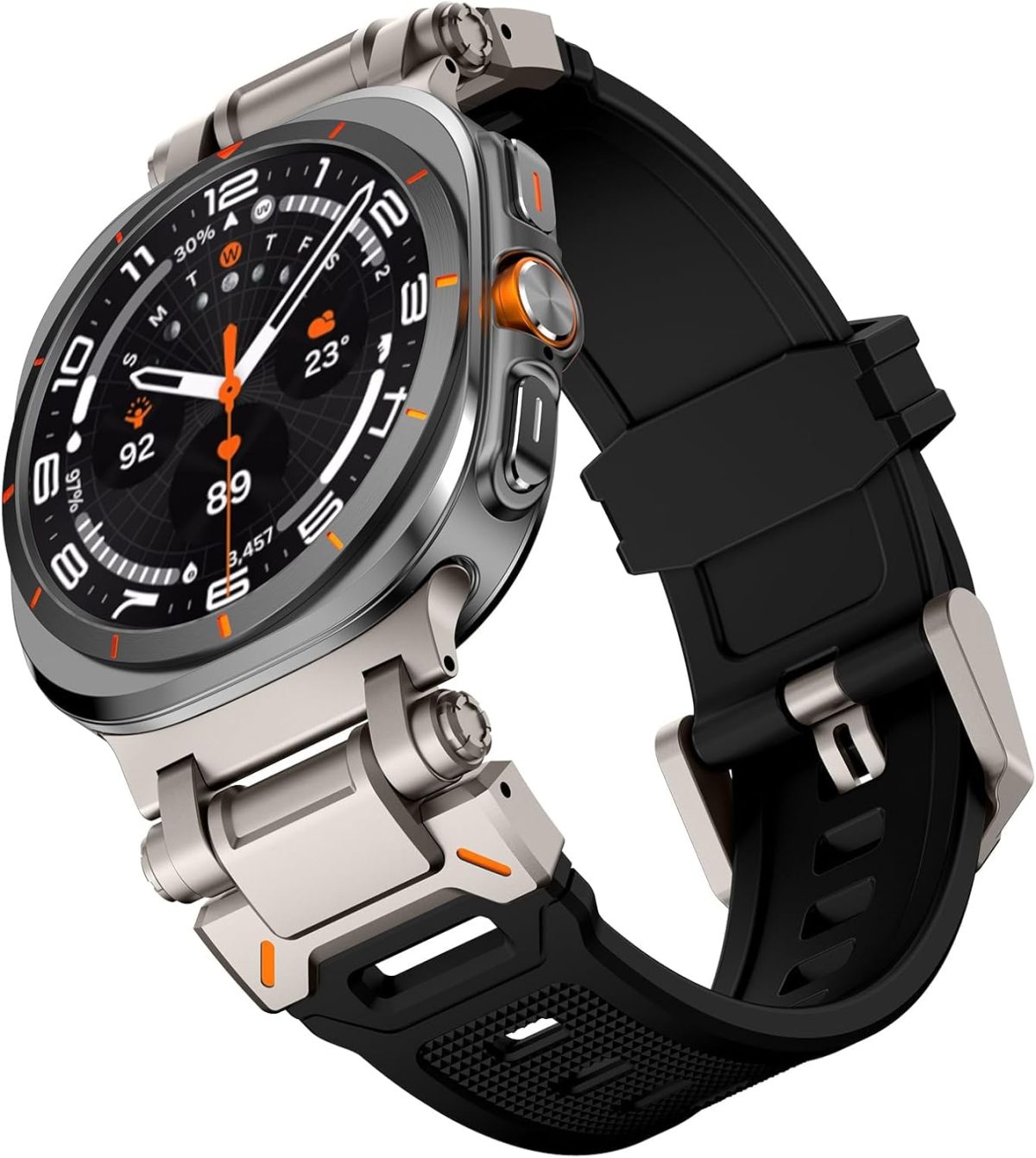 Compatible Galaxy Watch Ultra Bands 47mm for Men, Sport Band with Durable Armor Design, Silicone Rubber Strap with Stainless Steel Metal Connector, Military Rugged Galaxy Watch 7 Ultra Bands