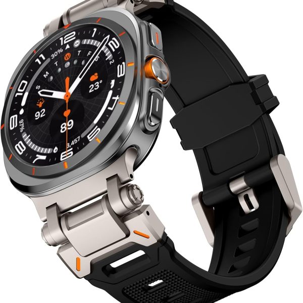 Compatible Galaxy Watch Ultra Bands 47mm for Men, Sport Band with Durable Armor Design, Silicone Rubber Strap with Stainless Steel Metal Connector, Military Rugged Galaxy Watch 7 Ultra Bands