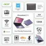 ⁦acer Chromebook 315 (15.6" FHD, Intel Celeron N4500, 4GB RAM, 128GB Storage (64GB eMMC + 64GB SD Card) Home & Student Laptop, 10-Hr Long Battery Life, IST Hub, Wi-Fi 6, Webcam, Chrome OS, Purple⁩ - الصورة ⁦3⁩