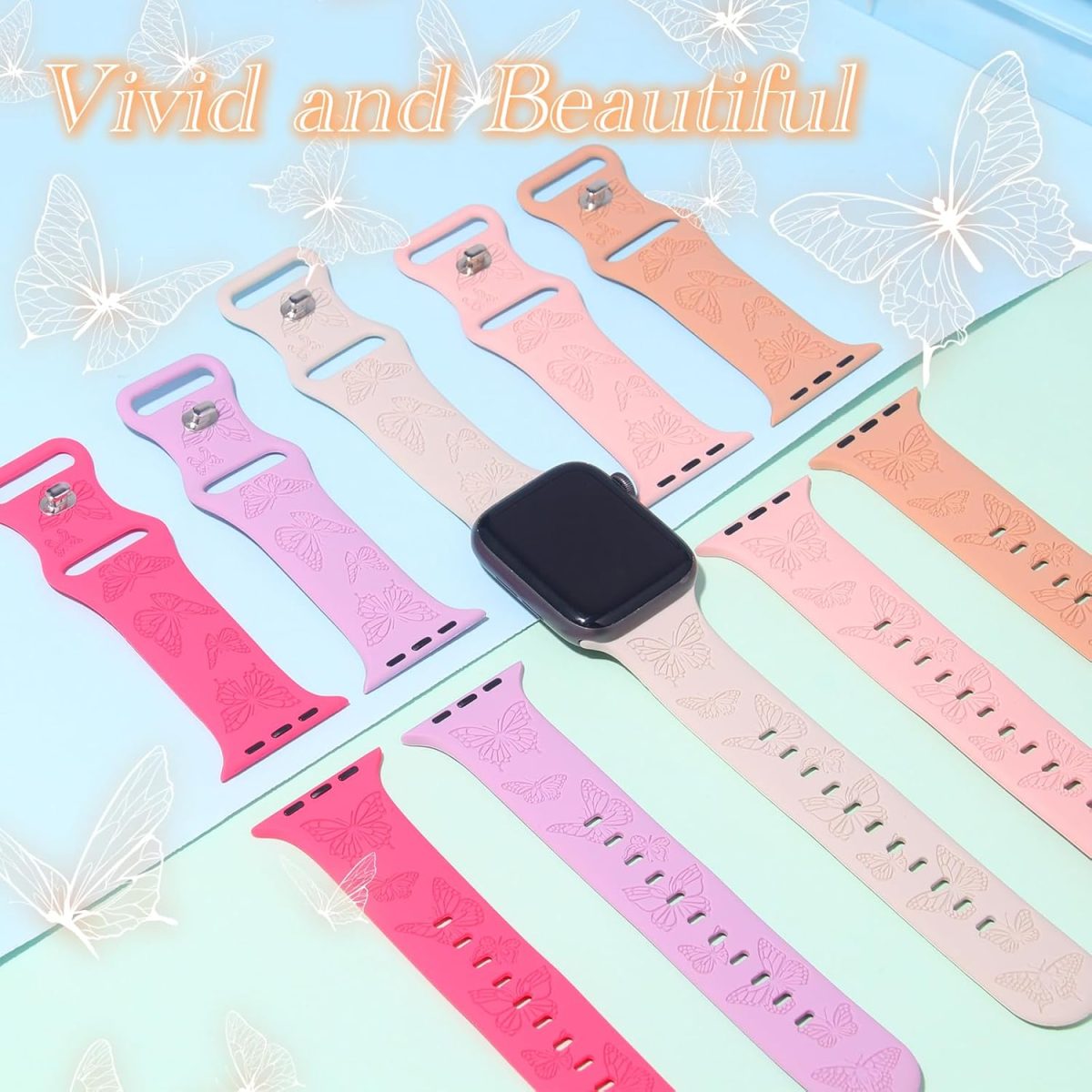 ⁦KEYSJEFF Silicone Straps for Apple Watch Strap Series 9 45mm 41mm 44mm 40mm 49mm for Iwatch Ultra Series 9/8/7/6/5/4/SE Pattern Engraved Band Women Men⁩ - الصورة ⁦6⁩
