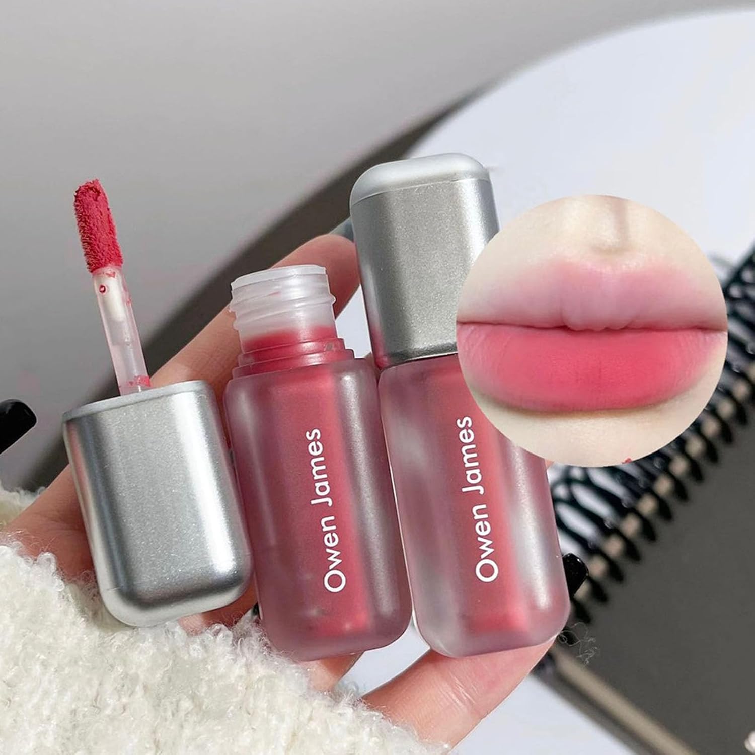 71J4wUTEwUL._AC_SL1500_.jpg احمر شفاه مات مبيض غير سائل من سيتوفيلي، احمر شفاه سائل مخملي غير لامع، مقاوم للماء ويدوم طويلا، ملمع شفاه غير لاصق، مكياج شفاه لطيف للبنات - 4 قطع - الصورة 2