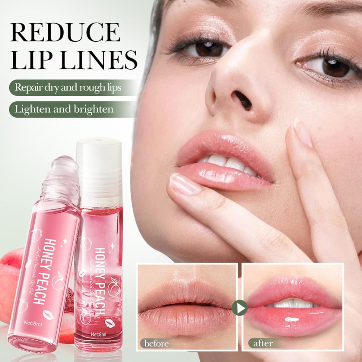 ⁦4 Pcs Hydrating Lip Gloss, Fruit Flavored Lip Oil Long Lasting Glow Balm Care, Roll On Lip Gloss Set, Transparent Plumping Lipgloss for Teens and Kids, Lipstick Moisturizing Lip Balm for Women & Girl⁩ - الصورة ⁦2⁩