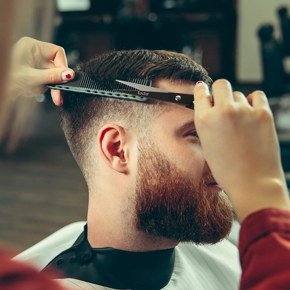 ⁦Tecto 6" Hair Dressing Scissors Sharp, Hair Cutting Scissor for Professional, Hairdressers Barbers Stainless Steel Hair Cutting Shears, Sharp Hair Scissors for Women, Men, Children and Adults (Black)⁩ - الصورة ⁦6⁩