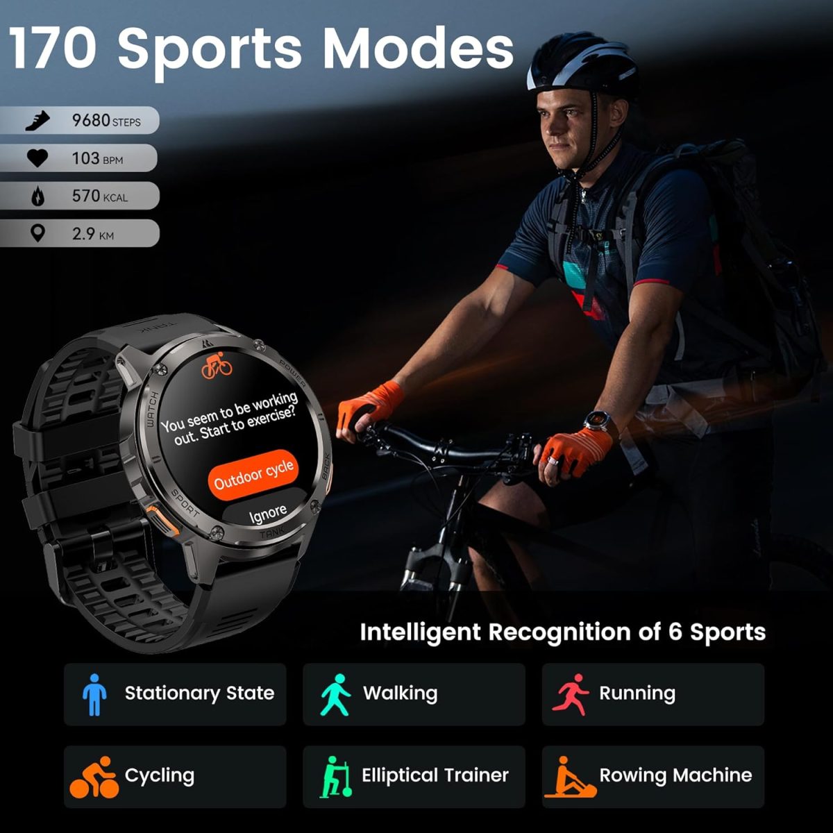 ⁦KOSPET Smart Watch for Men, 60 Days Extra-Long Battery, 50M Waterproof for Swimming, Rugged Military Full Metal Body Smartwatch, 1.43” AMOLED Always-On Display Fitness Watch（Answer/Make Calls）AI Voice⁩ - الصورة ⁦7⁩