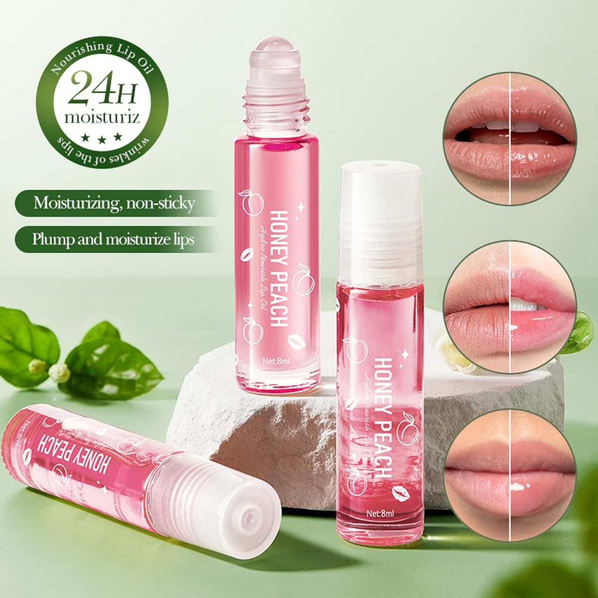 ⁦4 Pcs Hydrating Lip Gloss, Fruit Flavored Lip Oil Long Lasting Glow Balm Care, Roll On Lip Gloss Set, Transparent Plumping Lipgloss for Teens and Kids, Lipstick Moisturizing Lip Balm for Women & Girl⁩ - الصورة ⁦7⁩