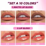 ⁦مجموعة احمر شفاه سائل مع 8 احمر شفاه مات و2 زيت شفاه مرطب، لون شفاه مرطب يدوم طويلا، ملمع شفاه مغذي بلمسة نهائية لامعة ومخملية مات لراحة طوال اليوم⁩ - الصورة ⁦2⁩