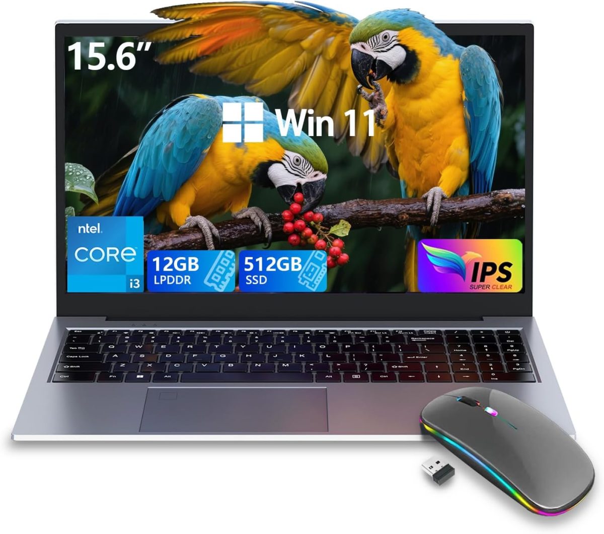 Laptop Gaming,with Backlit Keyboard-Core Laptop i3 (2C/4T, Up to 3.2GHz), 12GB DDR4 RAM+512GB NVMe SSD, 15.6" FHD IPS 180° Viewing Angle, WiFi&Bluetooth-Aluminum Portable Laptop Computer-Metallic Grey