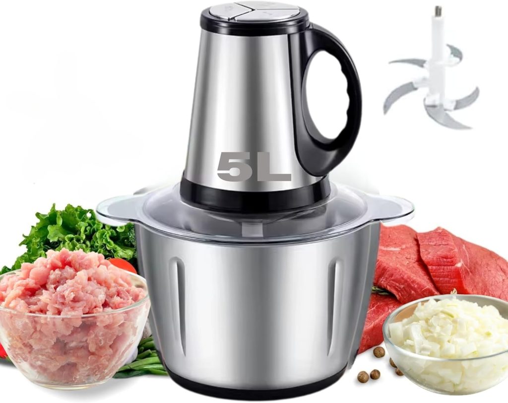 5 Litre Electric Meat Chopper Grinder 850W 3 variable speed Stainless Steel Bowl Multifunctional 5L Food Processor for Meat Vegetable Onion Ginger Garlic Mincer Blender for Home/Restaurant/Kitchen