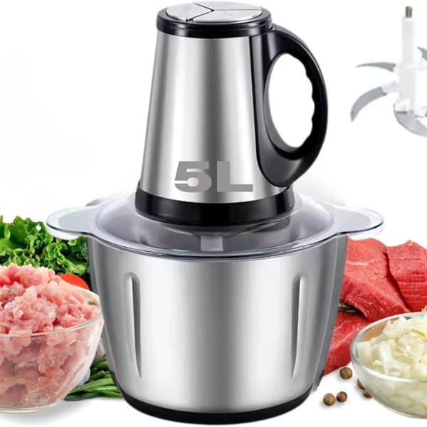 5 Litre Electric Meat Chopper Grinder 850W 3 variable speed Stainless Steel Bowl Multifunctional 5L Food Processor for Meat Vegetable Onion Ginger Garlic Mincer Blender for Home/Restaurant/Kitchen