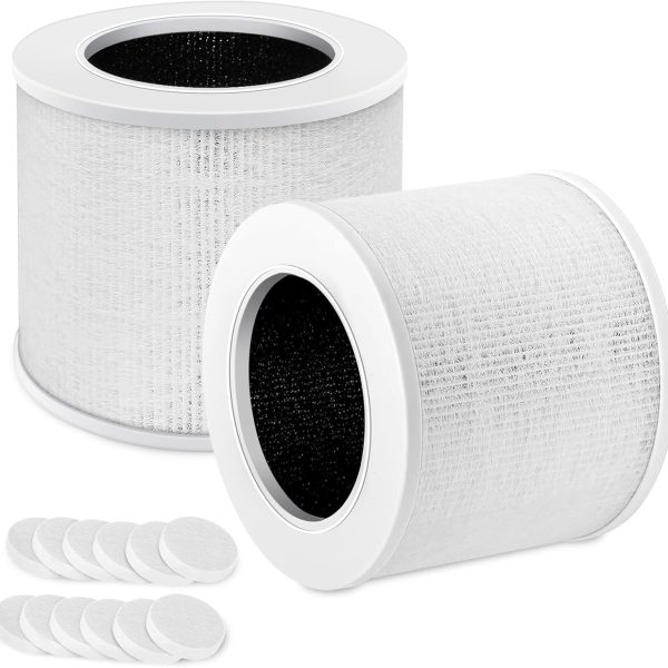 PINREK 2-Pack Core Mini H13 True HEPA Replacement Filter for LEVOIT Air Purifier - 3-Stage Carbon Cleaner for Home Bedroom Dorm, Pure Air for Dust Allergens Odors, Replaces Core Mini-RF(White)
