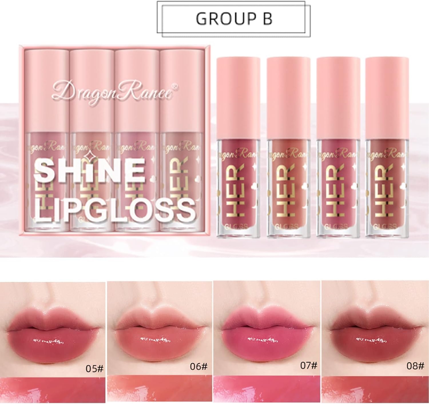 71KOhatGgfL._AC_SL1500_.jpg Azonee 8 Pcs Shimmer Lip Gloss Crystal Jelly Liquid Lipstick Set Moisturizing Hydrating Long Lasting Lip Gel With Pink Box (A&B) - الصورة 3