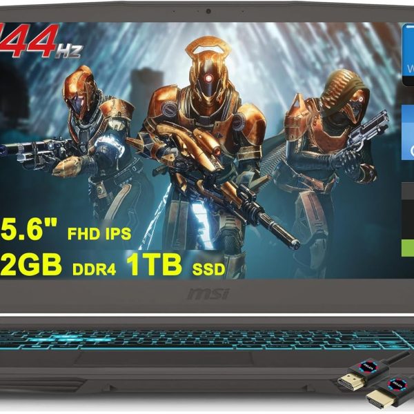 MSI لابتوب العاب رفيع 15 بشاشة FHD IPS 15.6 انش بتردد 144Hz ومعالج انتل ثماني النواة i5-12450H (>i7-11800H) وDDR4 32GB وSSD سعة 1TB وبطاقة جيفورس RTX 3050 واضاءة خلفية USB-C وويندوز 11 برو وملحقات