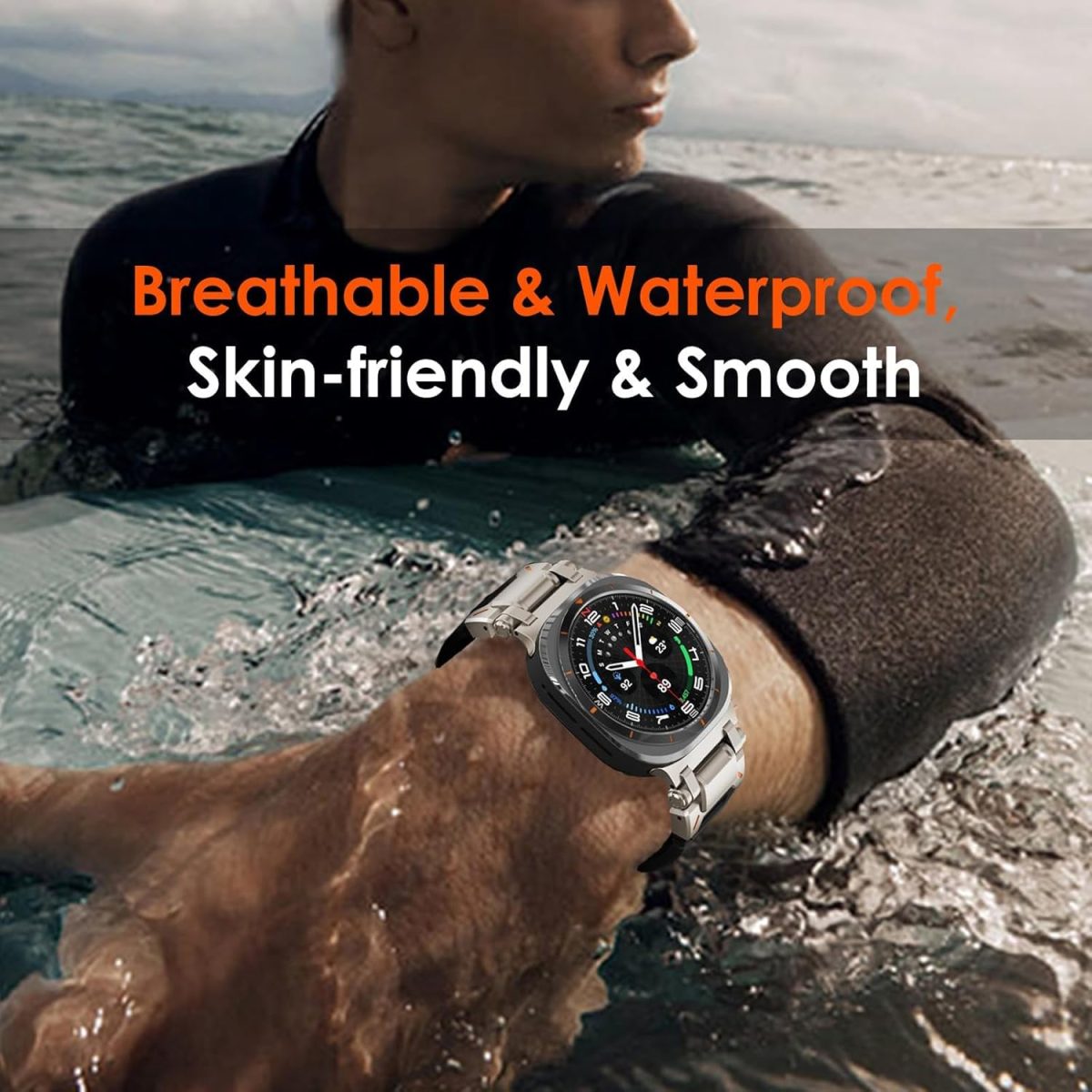⁦Compatible Galaxy Watch Ultra Bands 47mm for Men, Sport Band with Durable Armor Design, Silicone Rubber Strap with Stainless Steel Metal Connector, Military Rugged Galaxy Watch 7 Ultra Bands⁩ - الصورة ⁦3⁩