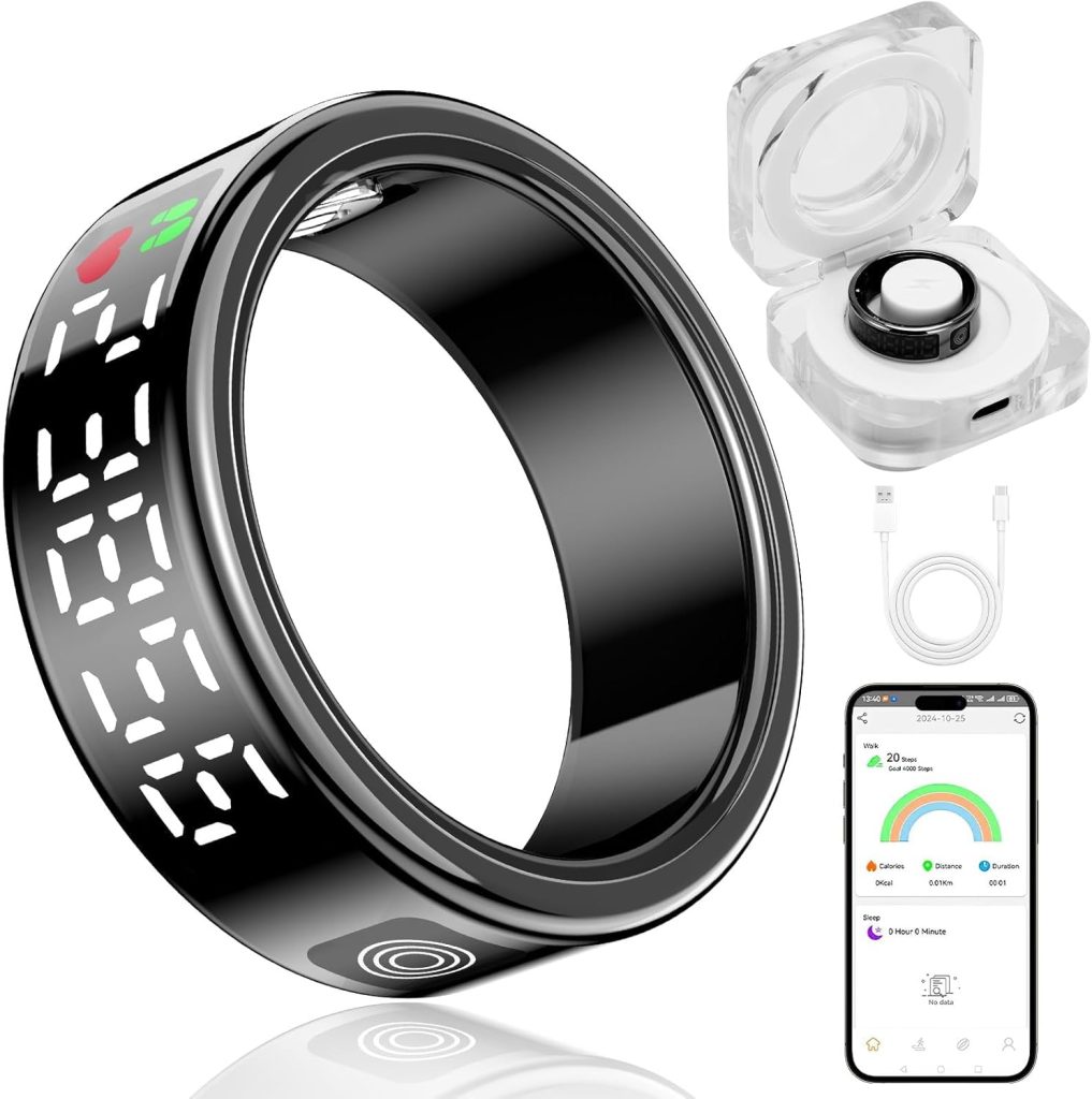 YelaJoy Smart Ring, Waterproof Health Tracker, 19MM Fitness Tracker Ring with Heart Rate Monitor,Sleep Tracker,Step Counter,Gesture Control, Compatible with IOS, Android, Black