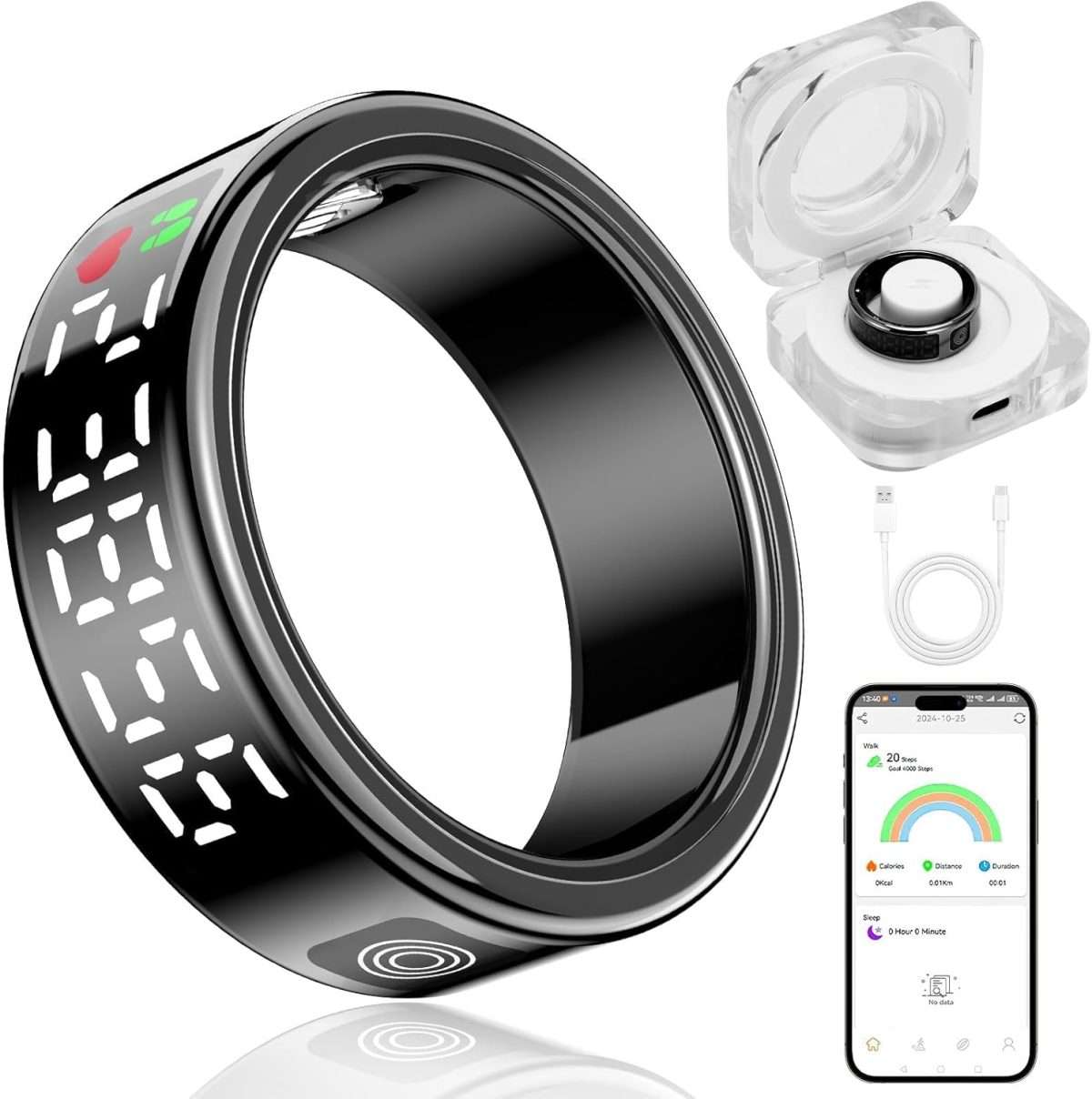 YelaJoy Smart Ring, Waterproof Health Tracker, 19MM Fitness Tracker Ring with Heart Rate Monitor,Sleep Tracker,Step Counter,Gesture Control, Compatible with IOS, Android, Black