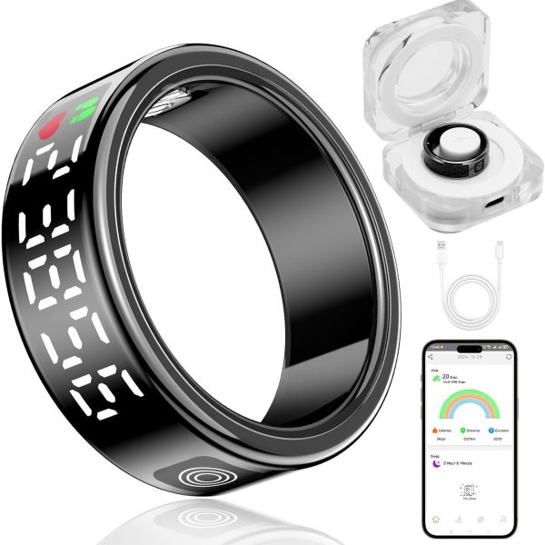 YelaJoy Smart Ring, Waterproof Health Tracker, 19MM Fitness Tracker Ring with Heart Rate Monitor,Sleep Tracker,Step Counter,Gesture Control, Compatible with IOS, Android, Black