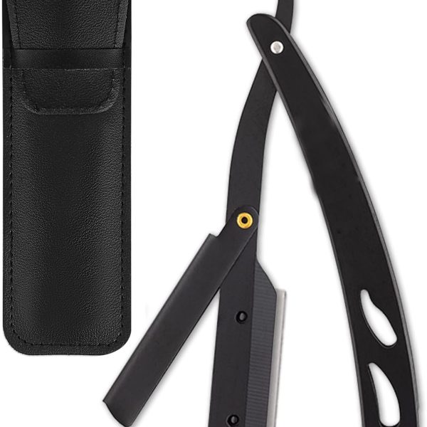Khazna Straight Razor for Men - Premium Single Derby Blade Cutthroat Razor - 10 Replaceable Stainless Steel Blades - Barber Straight Edge Razor Kit - Navajas Para Barbero - Includes Leather Case